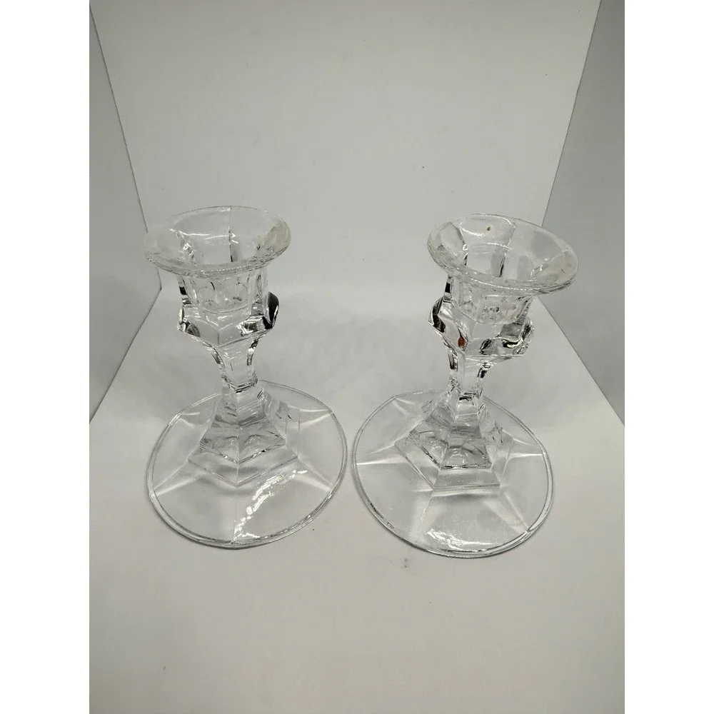 Set of‎ 2 Libbey Glass Crystal Candlesticks Taper Candle Holders
